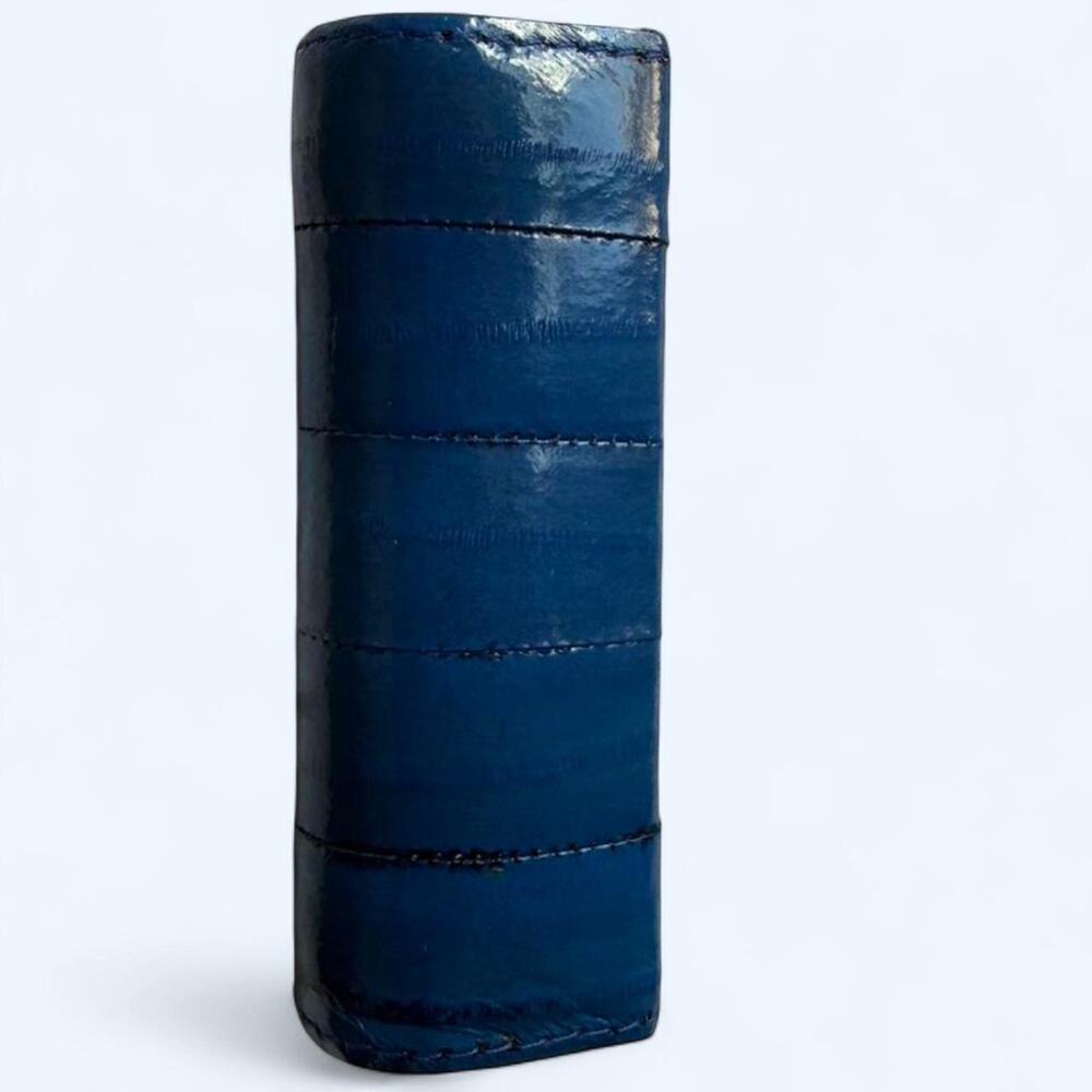 Vintage Genuine Eel Skin Leather Lipstick Holder Case with Mirror Blue NWT